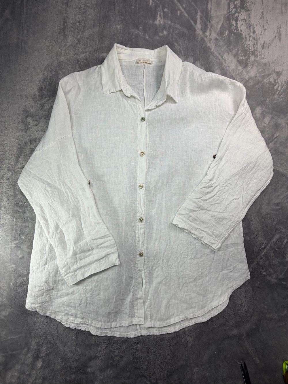 100%Linen Milio Milano Women's White Blouse Women’s Basic Summer Beach  M ( L)